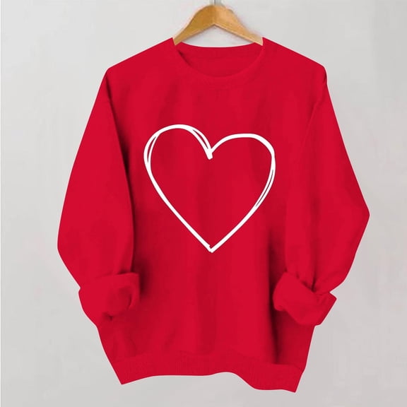 BEFOKA Long Sleeve T Shirt Women Valentine'S Day Crewneck Sweatshirt Love Heart Printed Womens Blouses Tops For Women Trendy Pullover Sweatshirt Graphic Tops & T-Shirts Print T Shirt Red