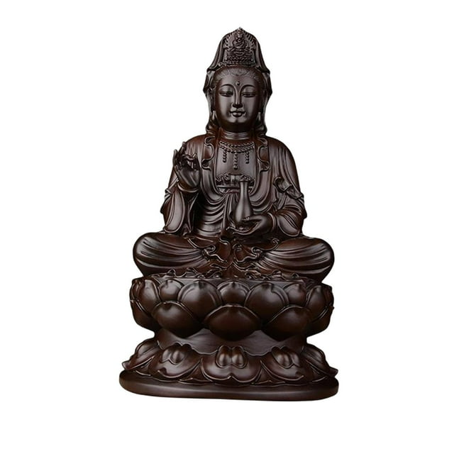 Estatua de madera Yin, estatua de Buda de adoración, figura de Feng Shui, escultura de Buda para escritorio, estante para sala de estar, Negro Macarena Estatua de Buda