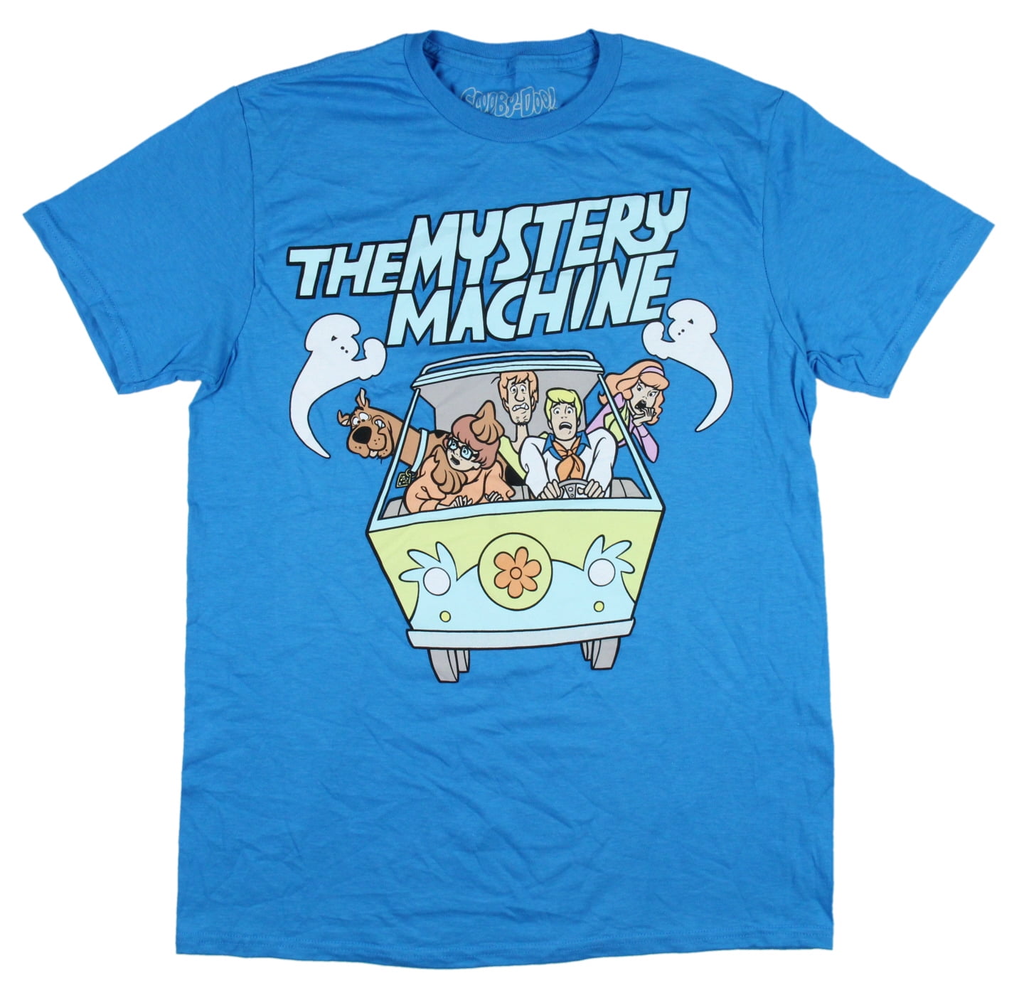 Scooby-Doo Cartoon Men's T-Shirt Characters in Mystery Machine Sky Blue  X-Large 