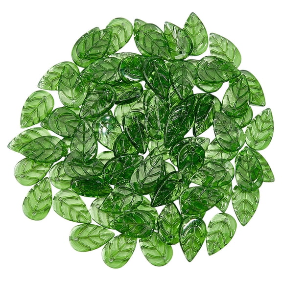120Pcs Glass Pendants Leaf Charms Green 17x10x4mm Hole: 1mm diy