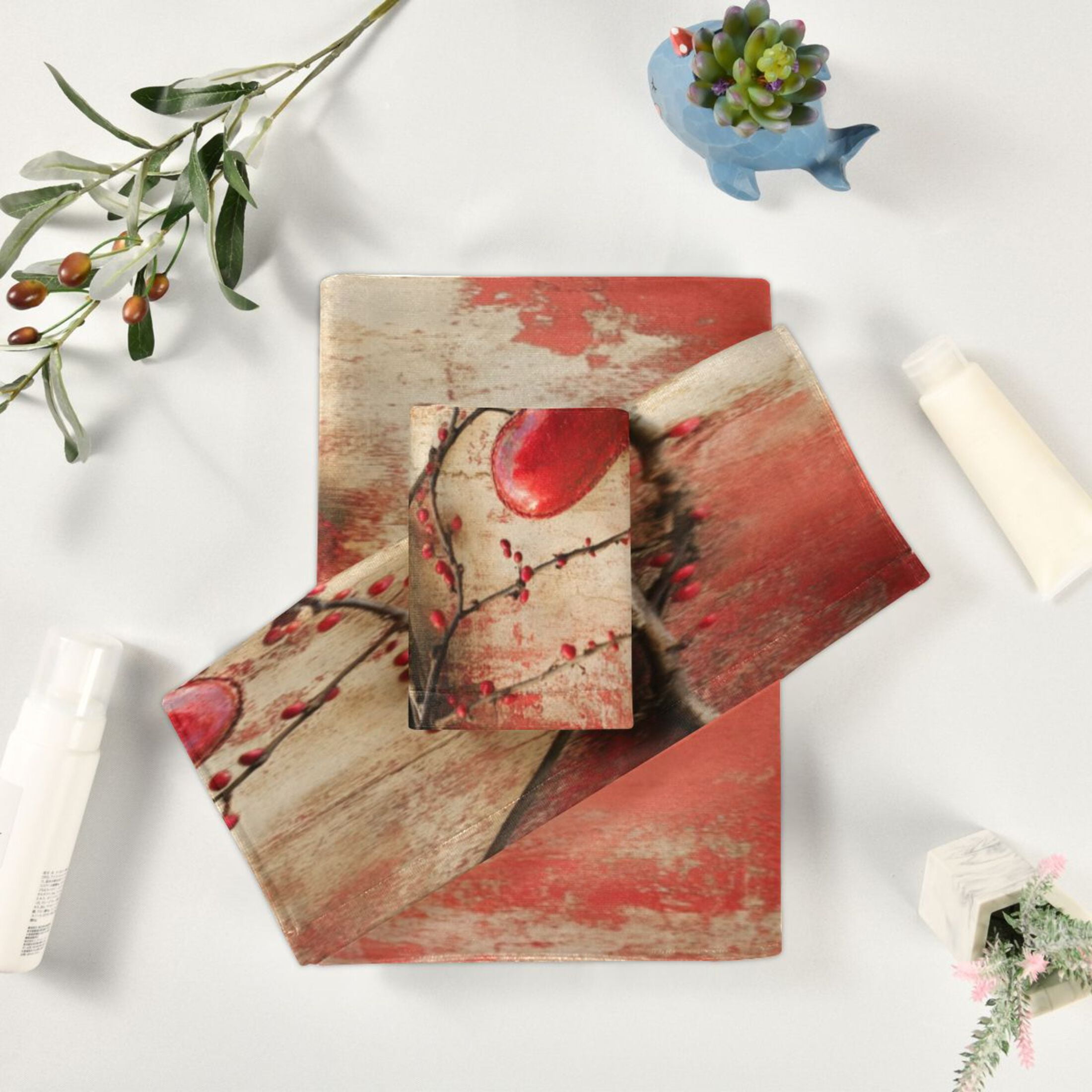 Three-Piece Towel Set Face Towel Towel Set Hand Towel Bath Towel Cotton Bath Towels Bath Towel Sets Hand Bath Towels Valentine's Day Lovely Love
