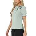 thumbnail image 3 of INSPIRAR CHIC Blusas de Verano para Mujeres de Color Sólido con Lazo en el Cuello y Mangas Cortas para Usar en el Trabajo Verde Claro XL, 3 of 6