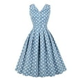 thumbnail image 2 of EQWLJWE Robe Longue pour Femmes Mode Femme Unie Sans Manches Col Rabattu Pois Robe Mi-Longue, 2 of 9