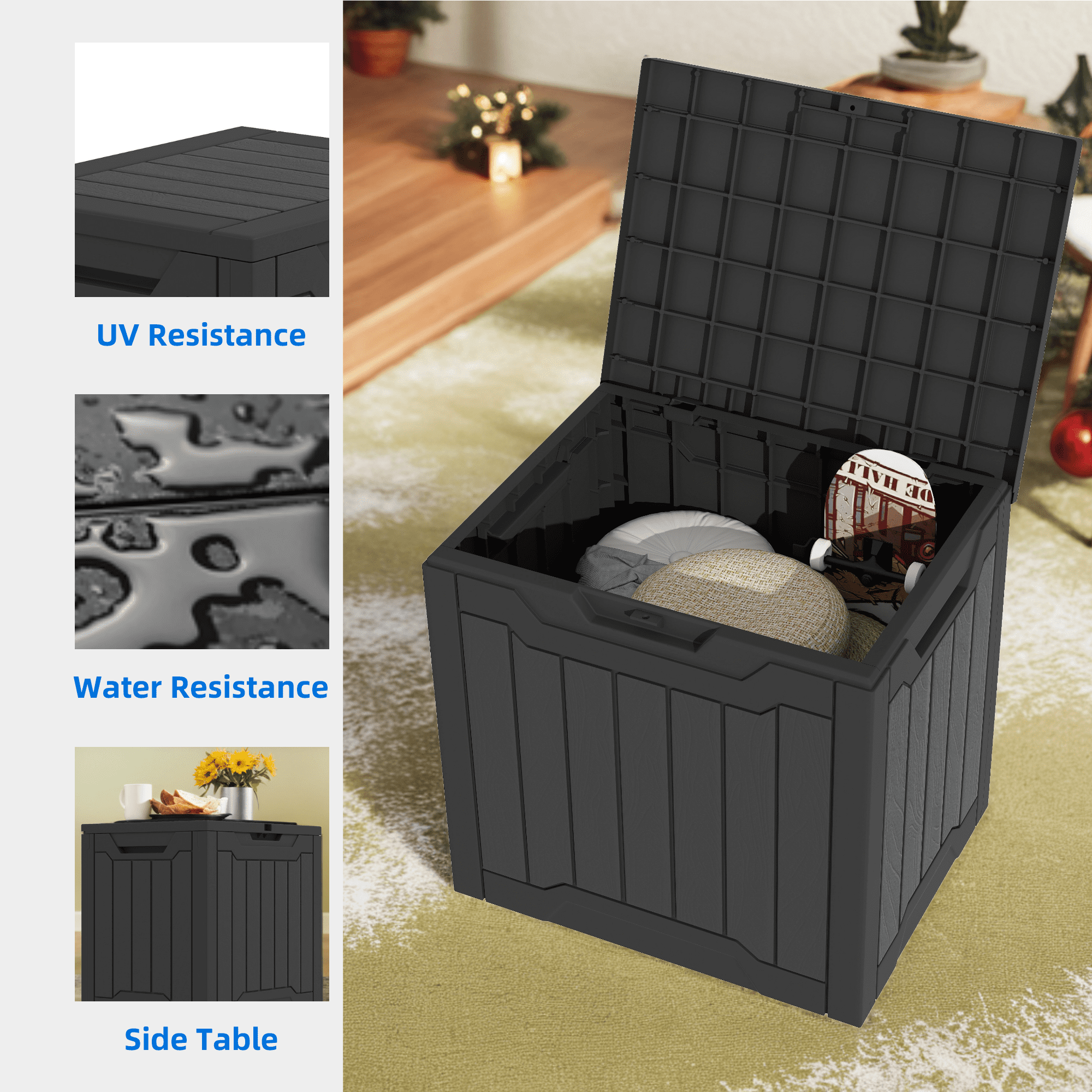 Uforic 31 Gallon Resin Outdoor Deck Box, Weatherproof, Lockable Lid, Side Handles, Black