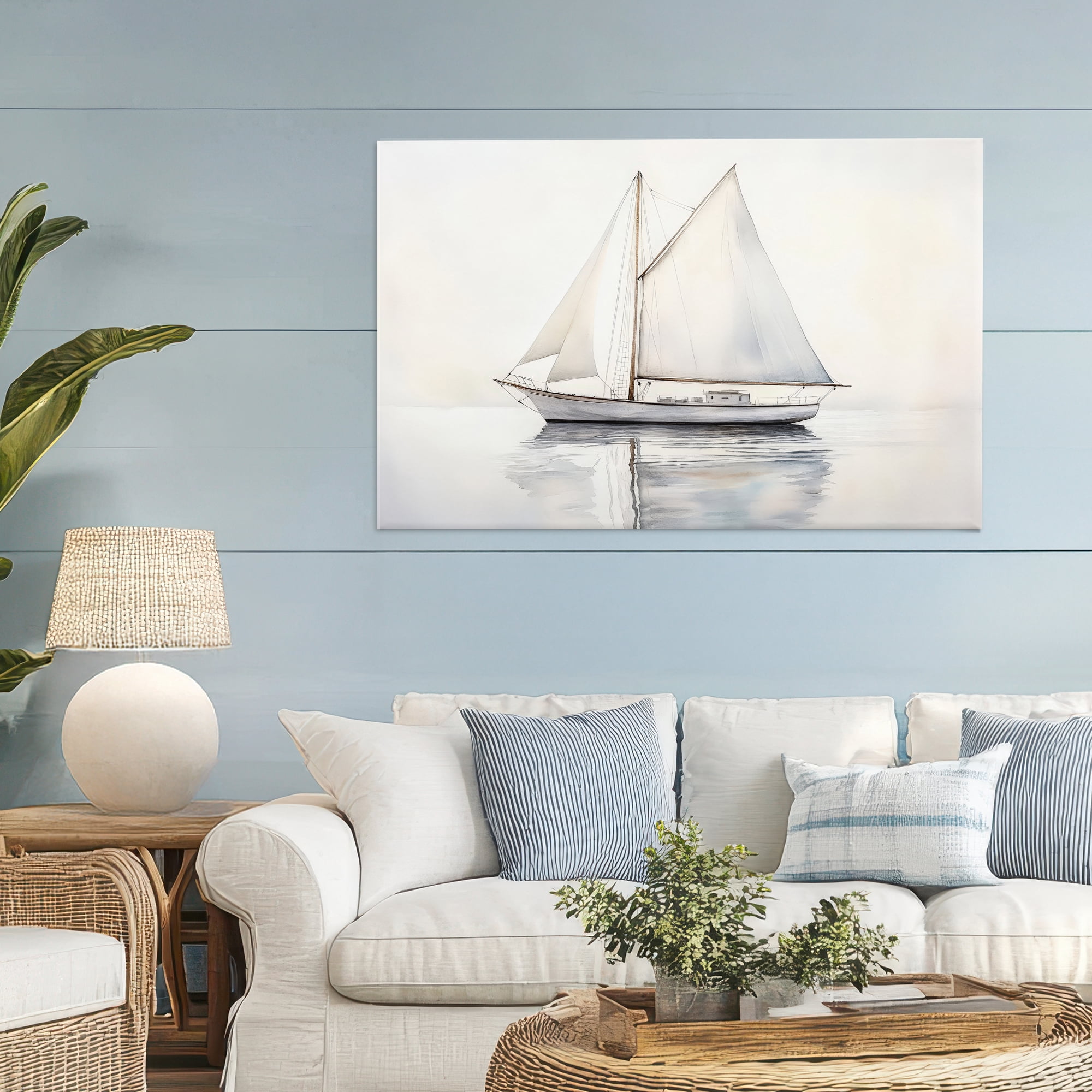 Stupell Industries Neutral Sailboat Reflection Canvas Wall Art, design by Petal Prints Design