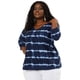 thumbnail image 4 of Women's Plus Size T-shirt Tye Dye Side Slit 3/4 Sleeve Stripe Top Blue 4X, 4 of 7