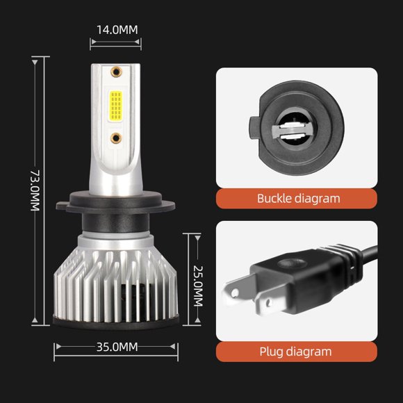 For Mercedes-Benz C180 C200 13-18 Pair H7 LED Headlights Bulbs Hi/Low Beam 6000K