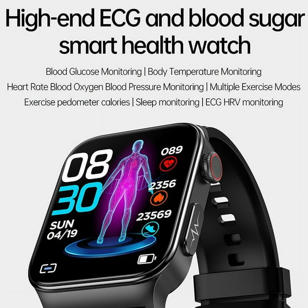 JM Reloj inteligente E500 para medir la glucosa en sangre monitorizacion ECG para hombres y mujeres temperatura de salud no invasiva reloj inteligente IP68 resistente al agua JM Walmart en linea