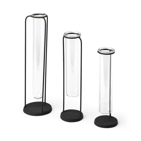 Mercana Beeker Set Of Three Matte Black Metal Test Tube Style Vases