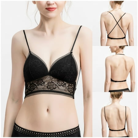 

Ykohkofe Women s Low Back Bra Lace Glossy U Shape Backless Bra 38B Black