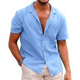 thumbnail image 2 of DDAPJ pyju Mens Casual Button Down Shirts Short Sleeve Regular Fit Untucked Dress Shirts Solid Spread Collar Summer Beach Shirts Lightweight Vacation Tops Blue L, 2 of 5