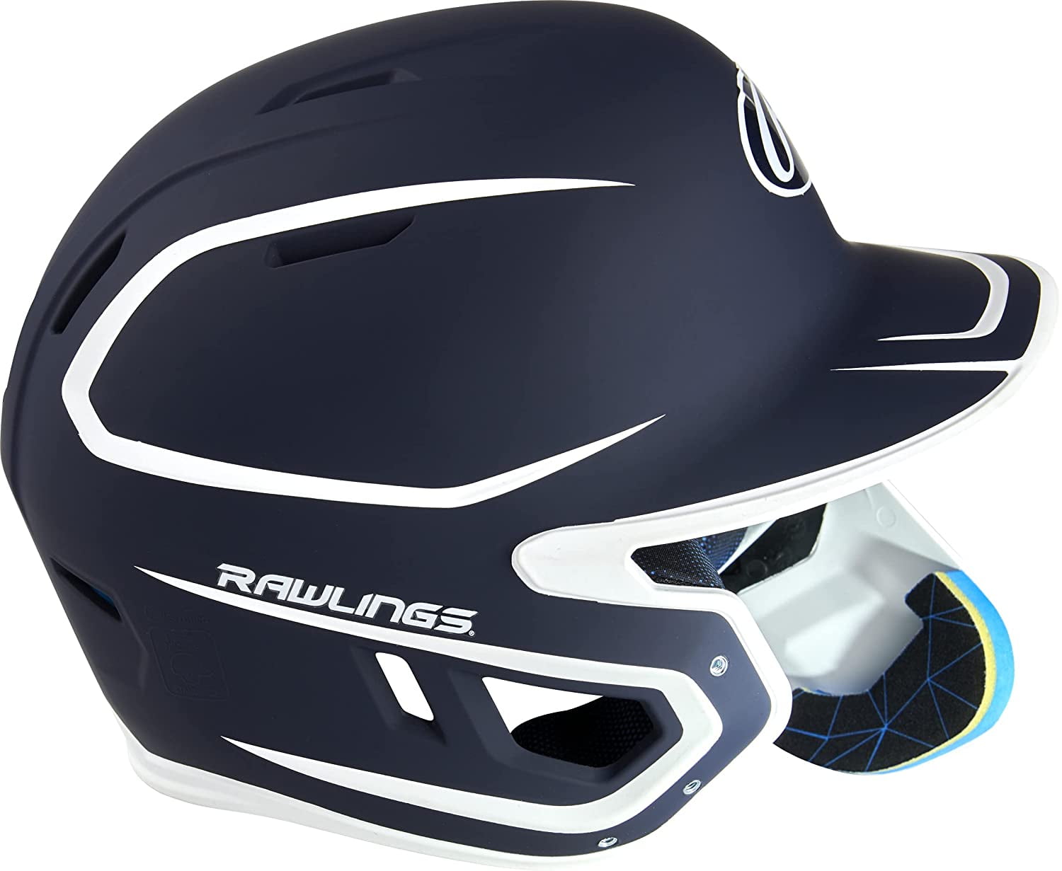 Rawlings 2022 Mach Adjust Baseball Batting Helmet With Jaw Guard, Junior, Matte Navy/Matte White