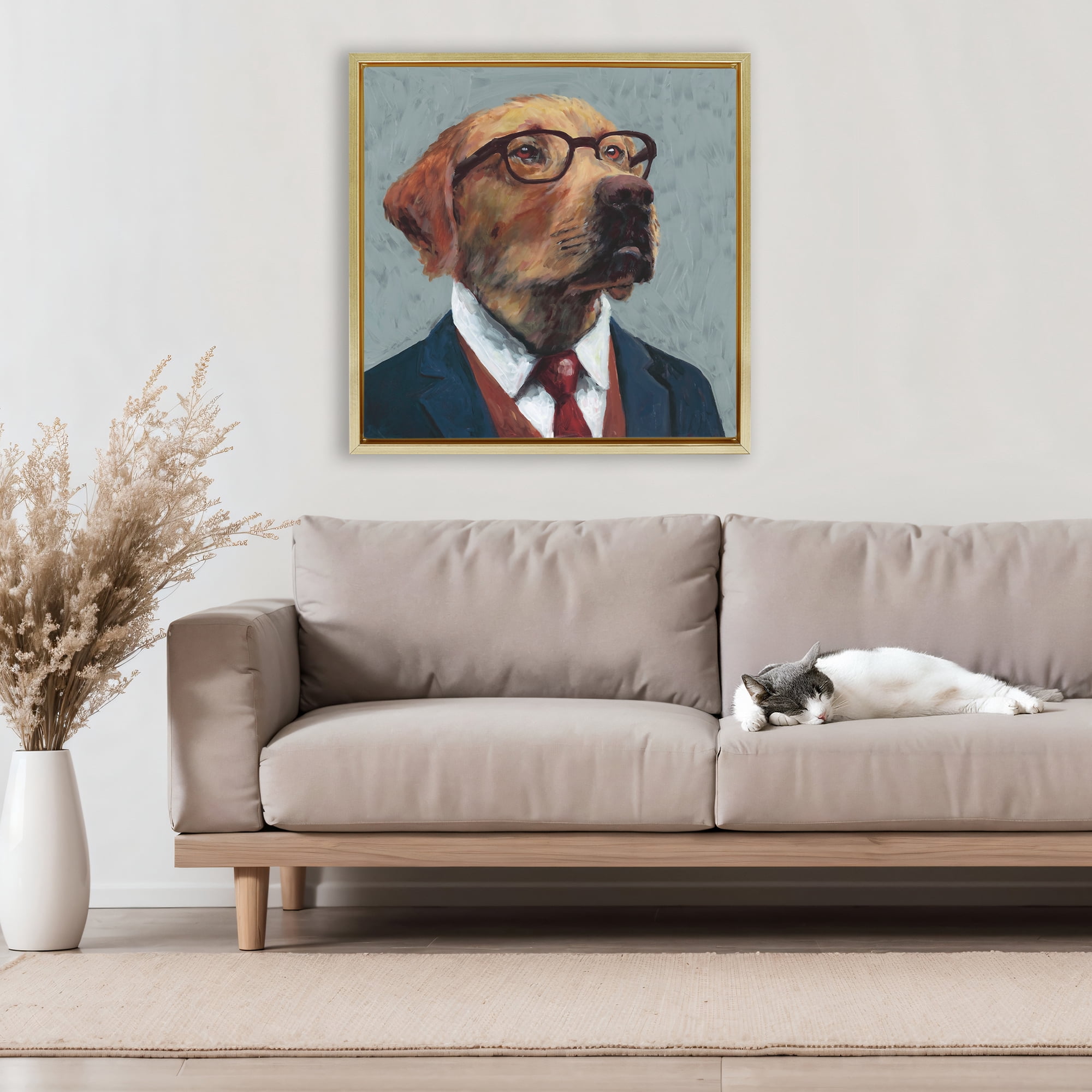 Stupell Industries Bark Kent Portrait Gold Framed Floater Canvas Wall Art, design by Studio Bautista
