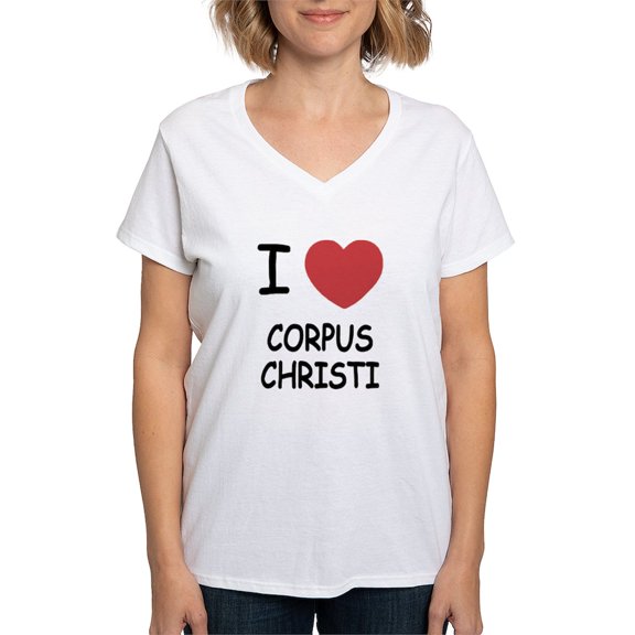 CafePress - I Heart Corpus Christi Women's V Neck T Shirt - Womens Cotton V-Neck T-shirt