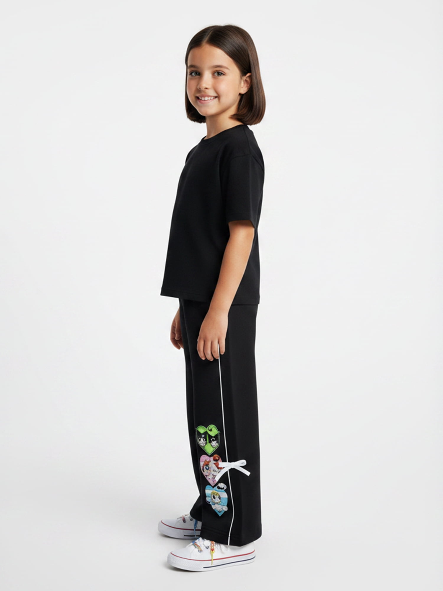 The Powerpuff Girls x Hello Kitty and Friends Girl’s Heart Trio Fleece Wide Leg Sweatpants, Sizes 4-16