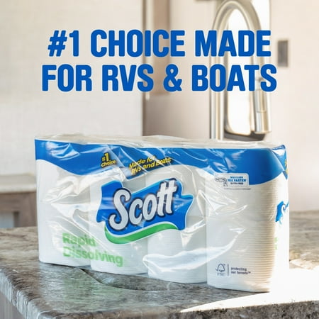 Scott Rapid-Dissolving Toilet Paper for RVs & Boats, 4 Double Rolls