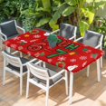 thumbnail image 2 of Red Christmas Table Cloths for 4 Foot Rectangle Tables, Xmas Trees Snowmans Snowflakes Gifts Cartoon Patio Waterproof Elastic Fitted Tablecloths, Washable Rectangular Table Cover for Camping, 2 of 8