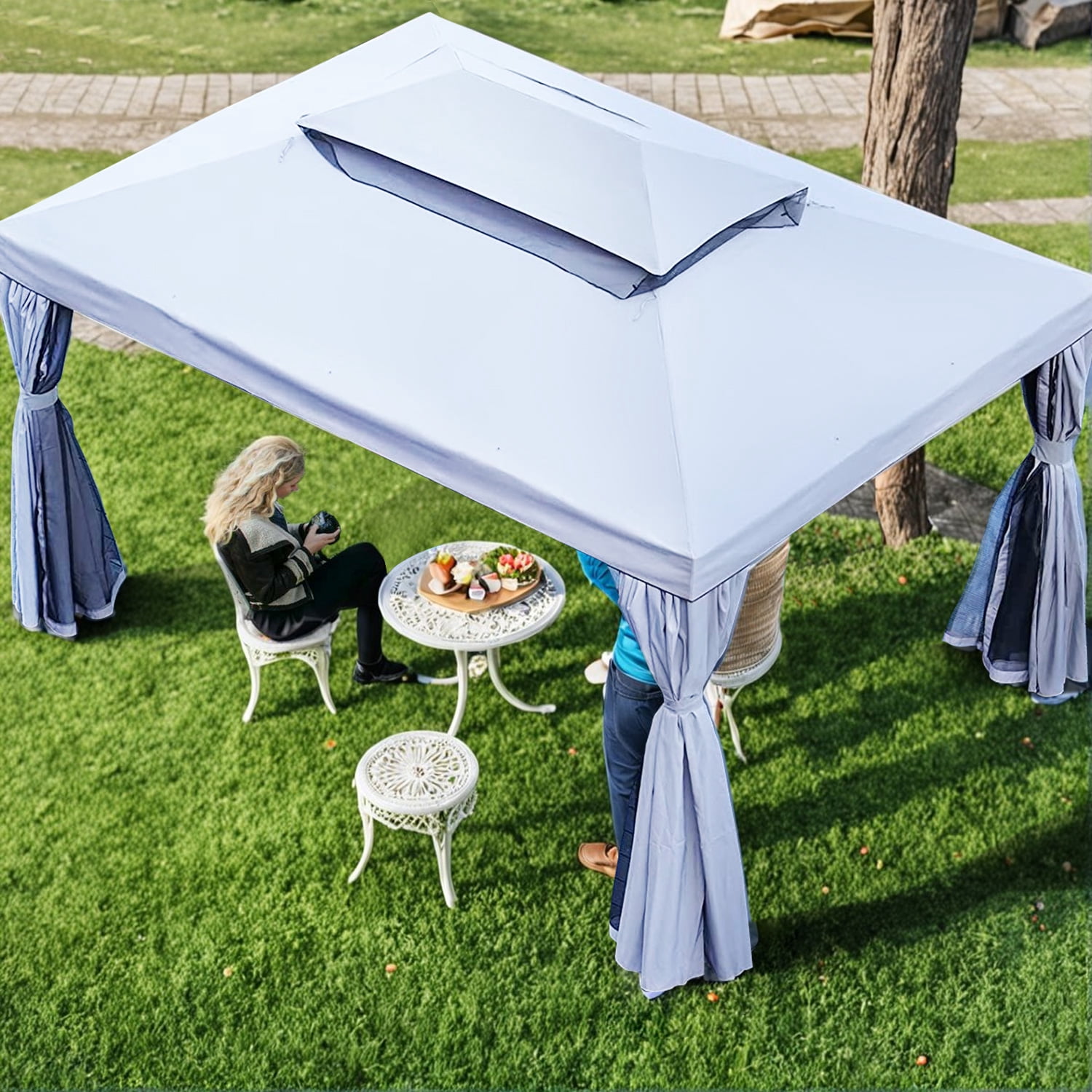 IULULU 10’ x 13’ Outdoor Pavilion Gazebo, Mosquito Netting and Zippered Curtains