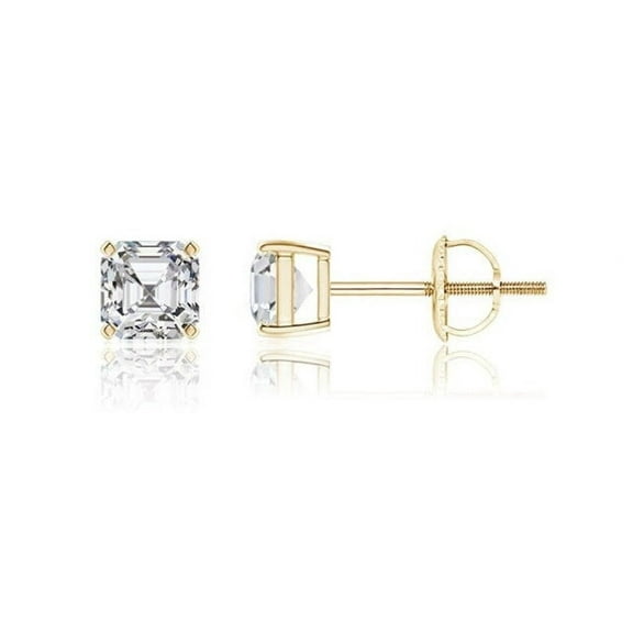 2 Ct Asscher Cut Created Moissanite Solitaire Stud Earrings 14K Yellow Gold Plated
