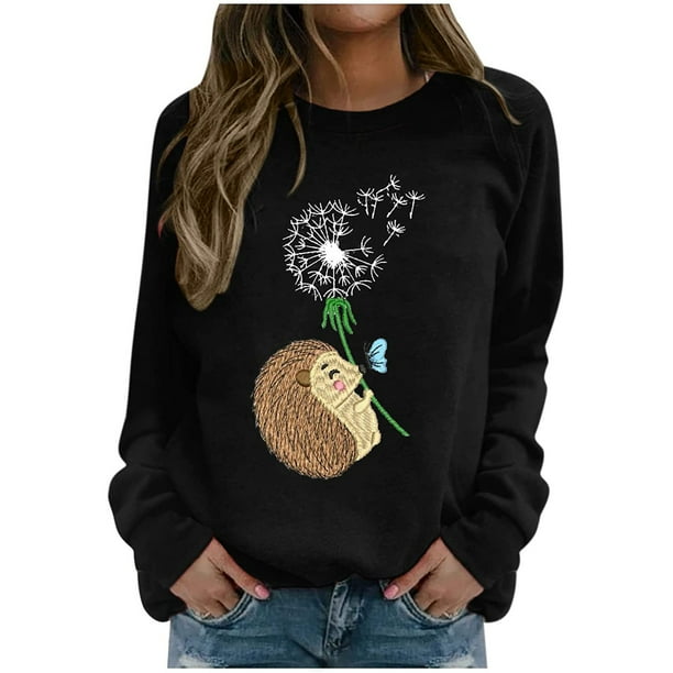 Sudaderas con estampado de flores de animales a la moda para mujer, jersey informal, camisetas de manga larga Pompotops gfhjh15257