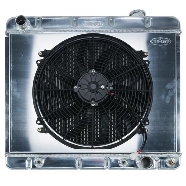 Cold Case Radiators CCRGMT555AK 24.5 x 22.5 x 3 in. Driver Side Inlet Passenger Side Outlet Radiator & Fan for 1963-1966 GM Fullsize Truck - Polished