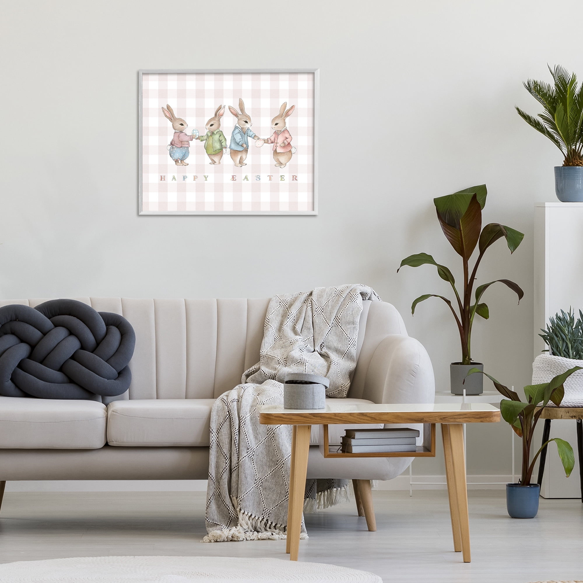 Stupell Industries Easter Bunnies Pink Gingham White Framed Giclee Art, design by Leah Straatsma
