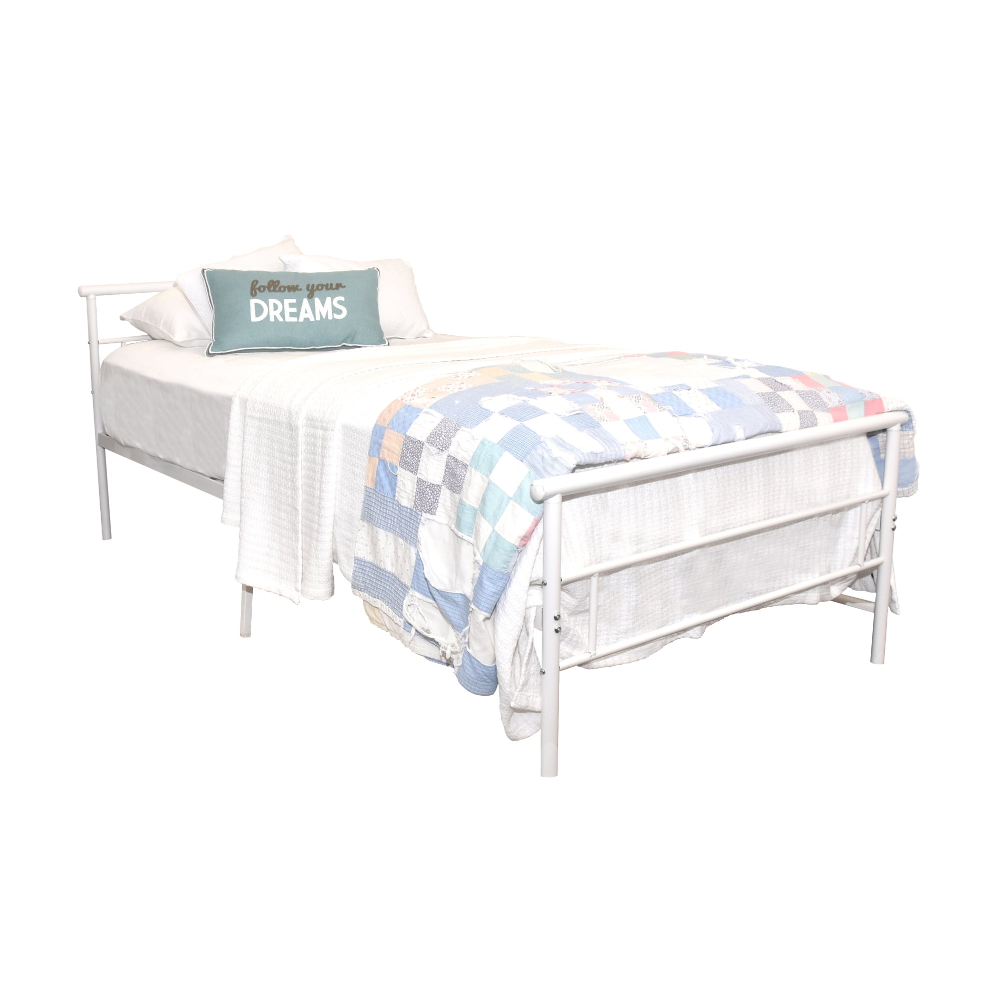 BK Furniture Seattle Classic Metal Bed, Twin, White