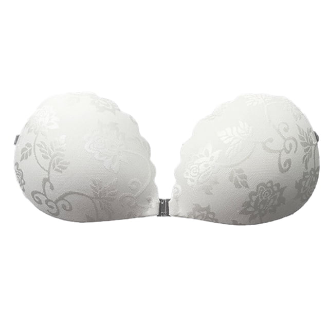Un par de pegatinas de encaje de concha blanca para el pecho, vestido de novia femenino, pegatinas invisibles para sujetador de silicona con correa trasera