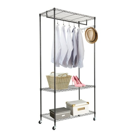 Karmas Product 3 Tire Garment Rack Cloth Hanging Heavy Duty Karmas Product 3 Tire Garment Rack Cloth Hanging Heavy Duty Clothing Rolling With Wheel 4 Hooks And One Rod