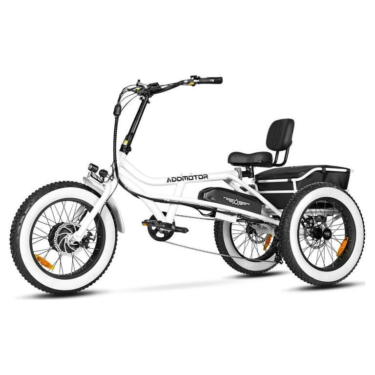Addmotor M-360 Semi-Recumbent Electric Trike, 85MI, Fat Tire 3 Wheel  Electric Bicycle for Adults, 750W 48V 20Ah Removable Samsung Battery, 20  Electric Tricycle, White 