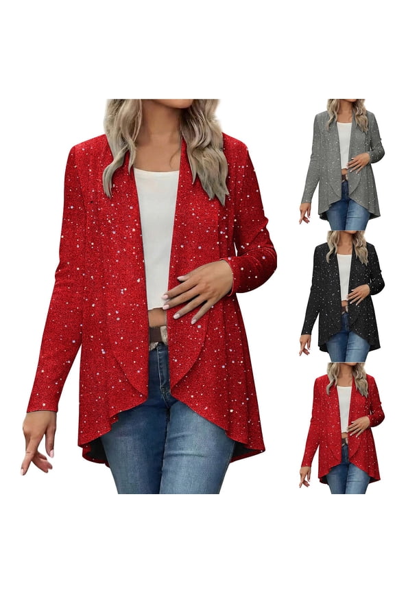 Sequin Cardigan for Women Long Sleeve Sparkly Open Front Blazer Draped Cardigans Glitter Cloak Holiday Festival Shawl Coats
