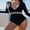 Shell Neck-Black, variant on Charmo V Neck Rash Guard for Women One Piece Bathing Suits Tummy Control Long Sleeves Monikini Swimsuit