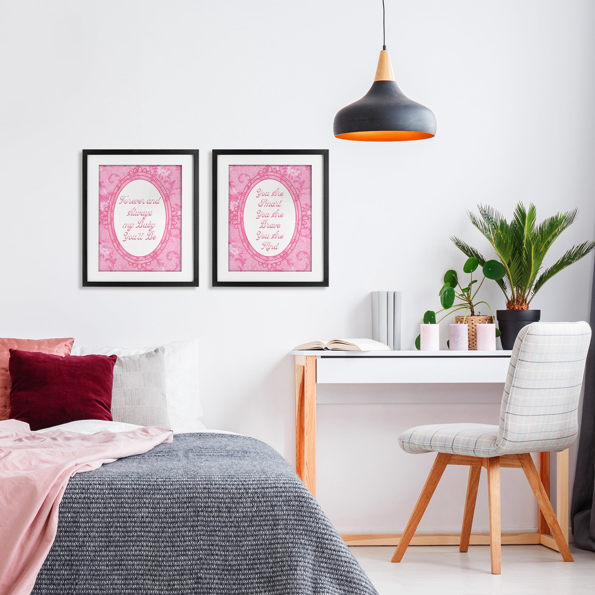Stupell Industries Loving Pink Ornate Phrases 2 Piece Black Framed Print Under Glass Set, design by Lil' Rue