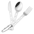 thumbnail image 3 of KAKOWELY camping utensils 3 Sets Stainless Steel Utensil Camping Utensil Fork Cutter Spoon Portable Travel Flatware with Carabiner6.26"X0.67"X0.2", 3 of 5