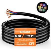 Nilight 20 Feet 7 Way Trailer Extension Cable RV Standard Wire 14 Gauge 7 Conductor 100% Pure Copper Insulated Heavy Duty Cord Weatherproof for 7 Pin Blade Truck Camper RV Automotive