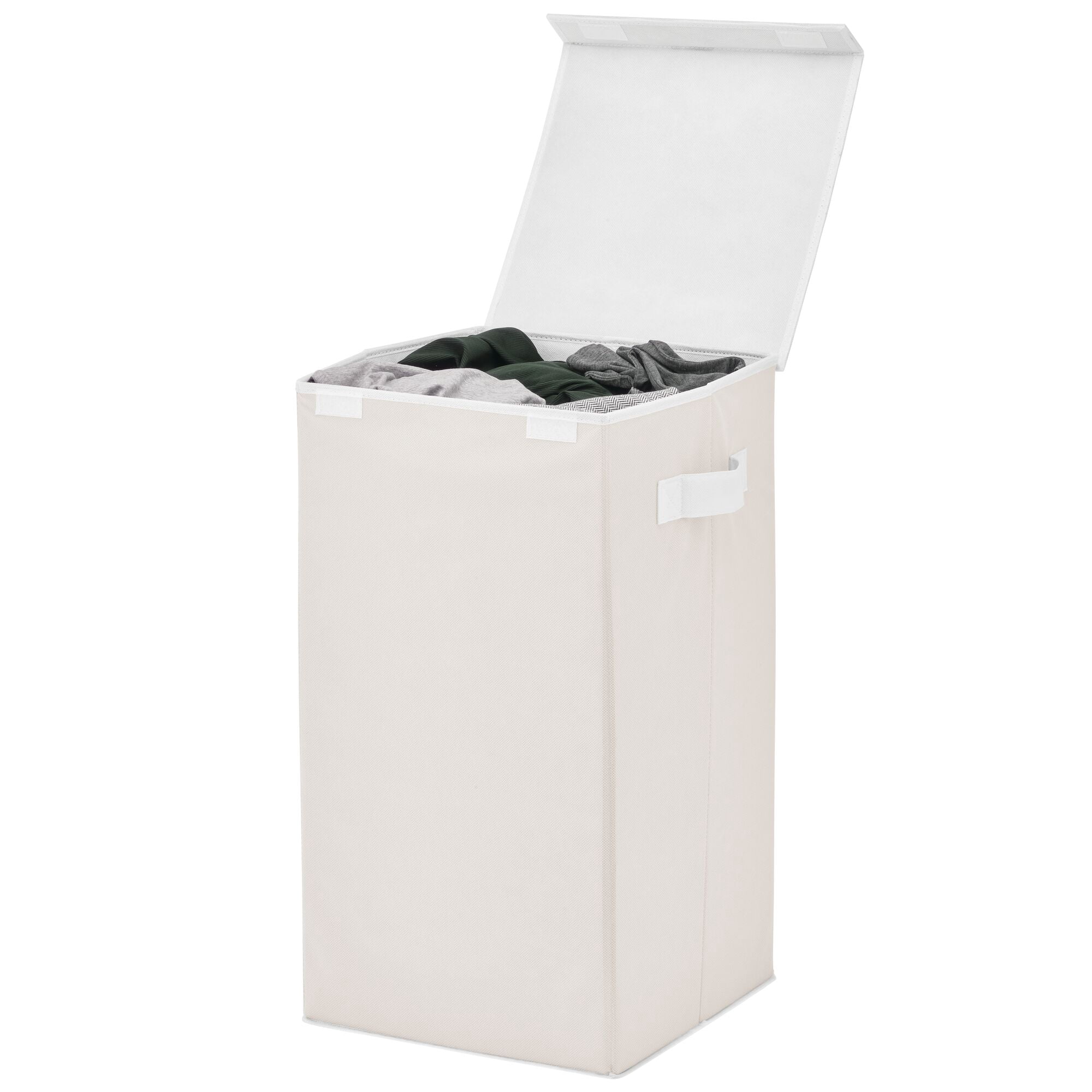 mDesign Large Upright Laundry Hamper, Hinge Lid, Attached Handles - Cream/White