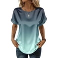 thumbnail image 2 of JoveMarine Women's Loose Fit Short Sleeve Top with Gradient Print Round Neck Casual Blouse Relaxed Summer Top for Daily Wear Cyan L, 2 of 7