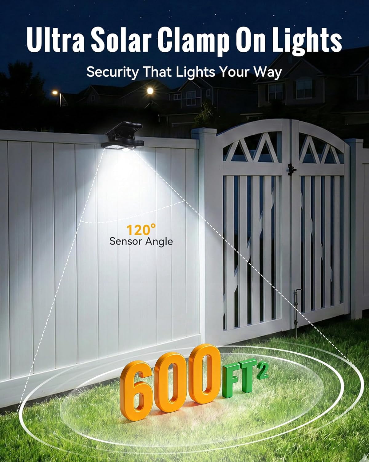 4 Pack Clip On Solar Fence Lights Outdoor Waterproof, Security Motion Sensor Lights with 3 Light Modes for Fence, Wall, Garage, Garden, Yard, Patio Umbrella
