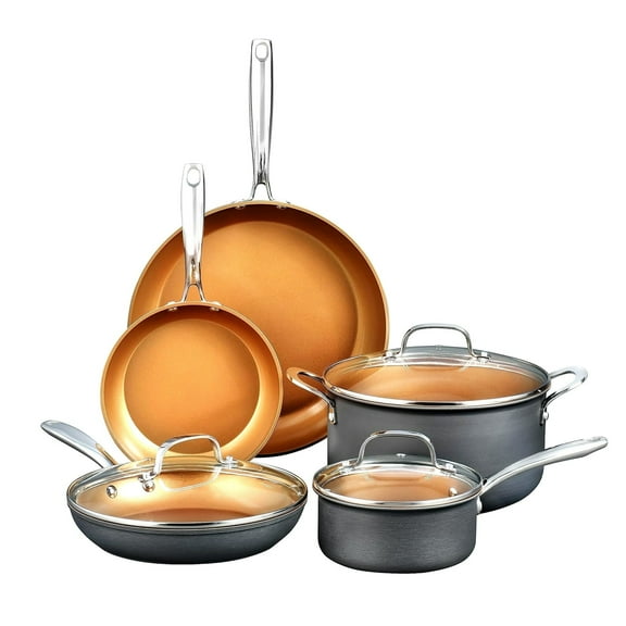 Gotham Steel 8 Pc Pots and Pans Set Non Stick, Ceramic Cookware Set Nonstick, Hard Anodized Induction Cookware Set, Pots and Pans for Cooking, Non Toxic Cookware Sets, Oven/Dishwasher Safe, Copper
