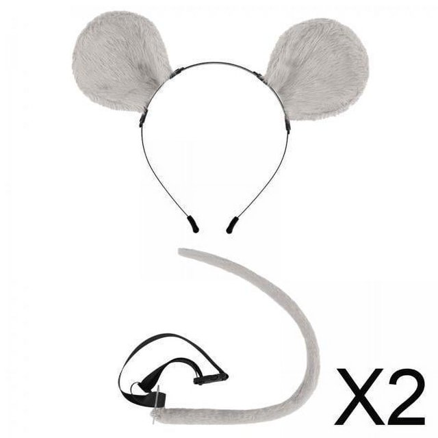 2x2x Juego De Accesorios Para Disfraz De Ratón, Diadema Con Orejas De Ratón Y Decoración De Cola Para Fiesta, Color Gris