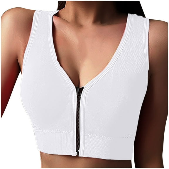 Wyobmus Womens Workout Bras Wireless Racerback Sports Bra V Neck Yoga Bra Padded Crop Top With Zip White
