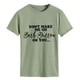thumbnail image 1 of Camiseta informal de verano para la oficina, citas y compras, talla M, camiseta de manga corta verde oliva con estampado de letras negras, 1 of 6