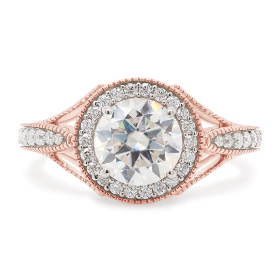 1 1/2 ct. t.w Center 7MM Round Cut Lab Created Moissanite Diamond Halo Engagement Ring For Women 10K Solid Rose Gold (G-H Color, VVS1 Clarity, 1.50 Cttw)Size : 4