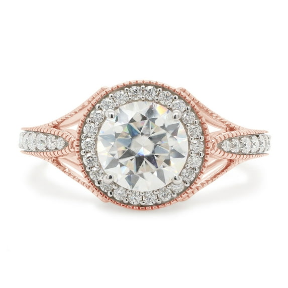 1 1/2 ct. t.w Center 7MM Round Cut Lab Created Moissanite Diamond Halo Engagement Ring For Women 10K Solid Rose Gold (G-H Color, VVS1 Clarity, 1.50 Cttw)Size : 4.5