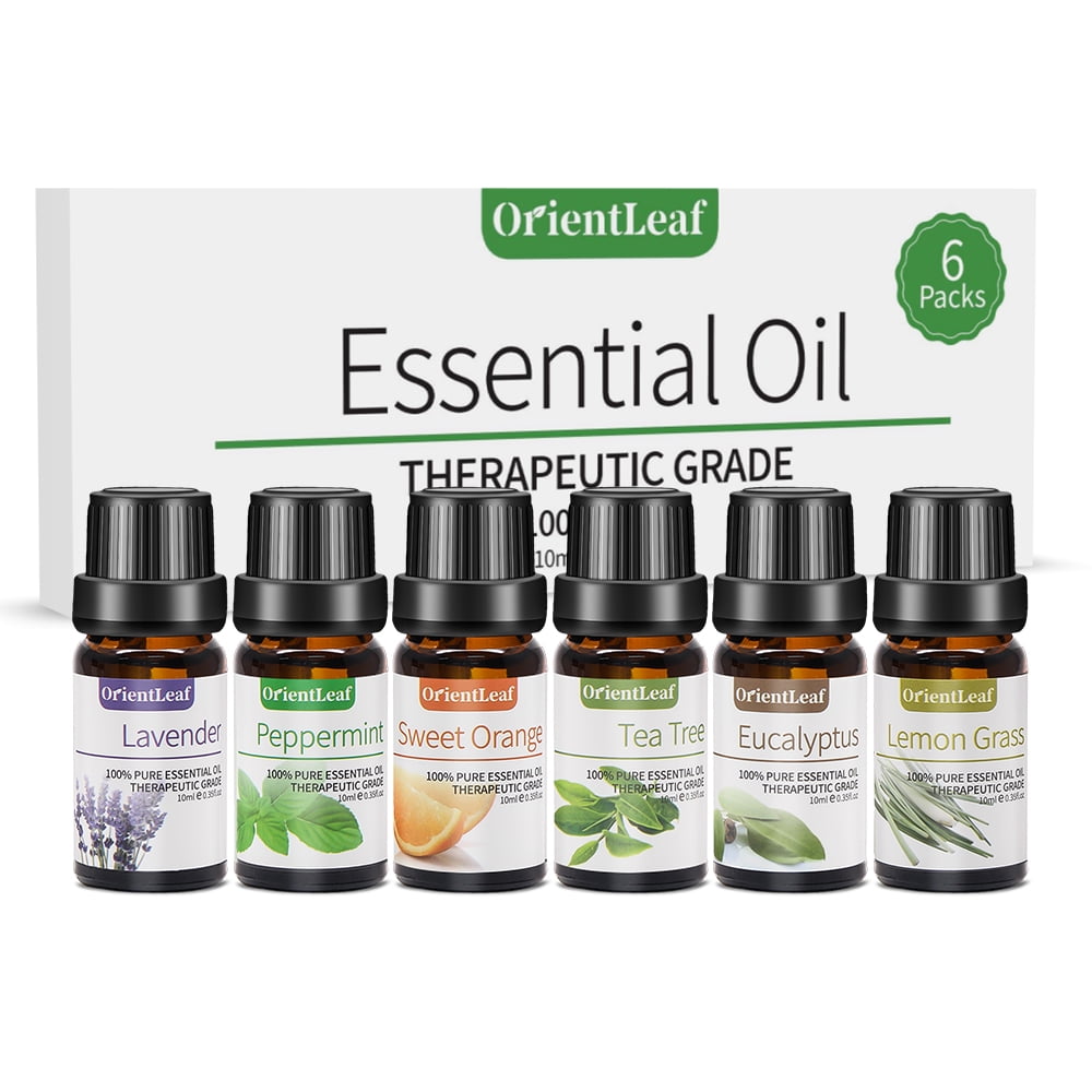 OrientLeaf Aromatherapy Essential Oils Gift Set, 100% Natural Peppermint, Lavender, Eucalyptus, Lemongrass, Tea Tree & Orange, Pure Essential Oils for Diffuser, Humidifier, Aromatherapy