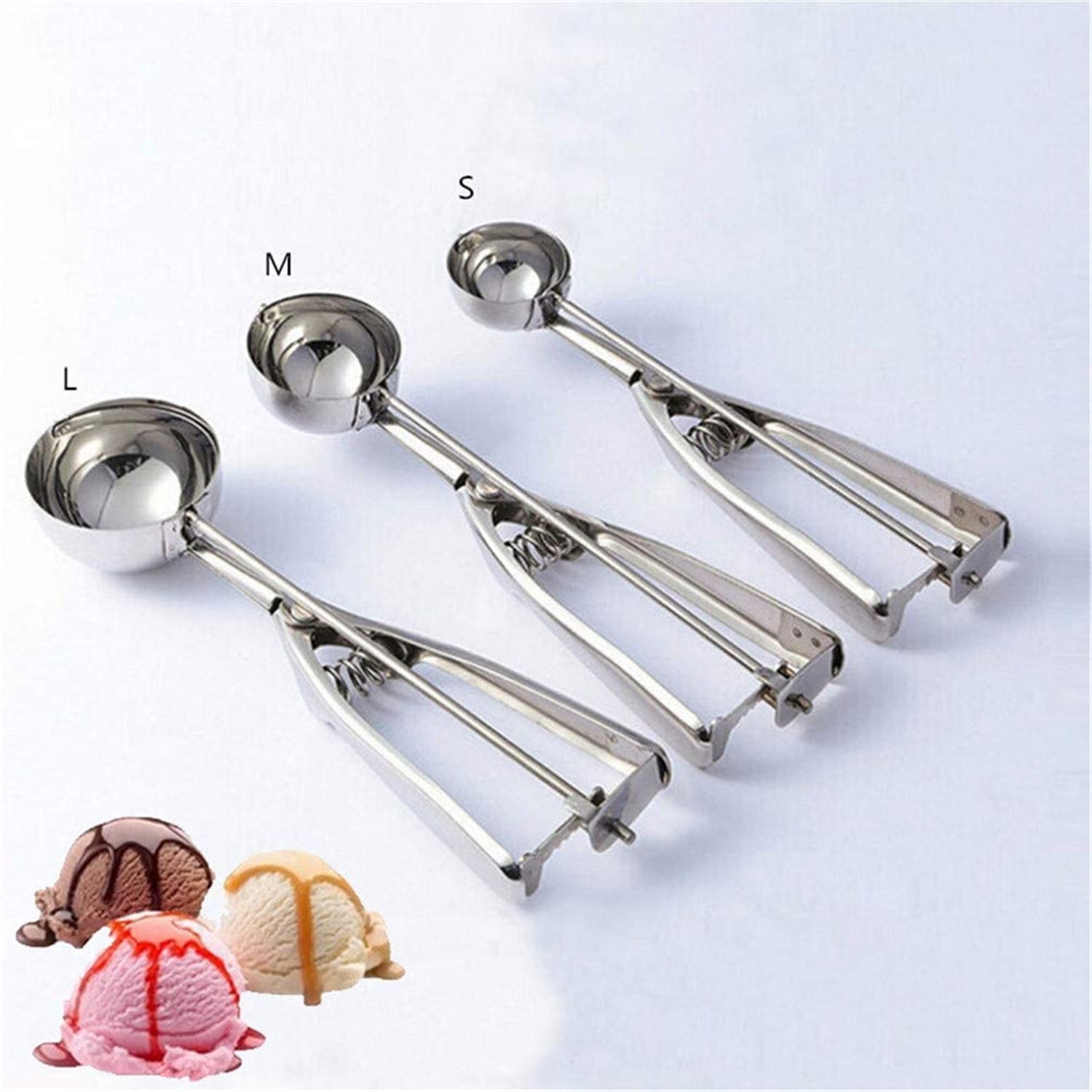 Set of 3,L//M//S Cupcake Include Scoops for Cookie Muffin Meatball Ice Cream Cookie Ice Cream Scoop Set 3 Pcs Stainless Steel Melon Baking Cookie Scooper with Trigger for Baking