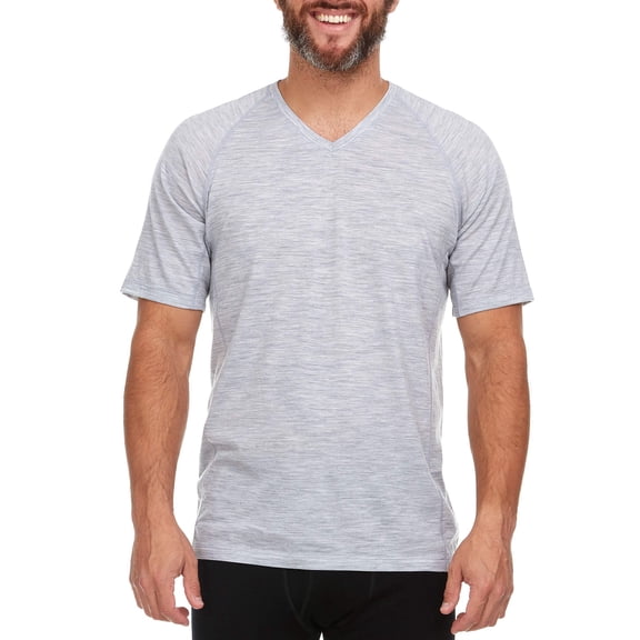 Woolveirno - Men's Microweight Merino Wool V-Neck T-Shirt - Ash Gray - Medium