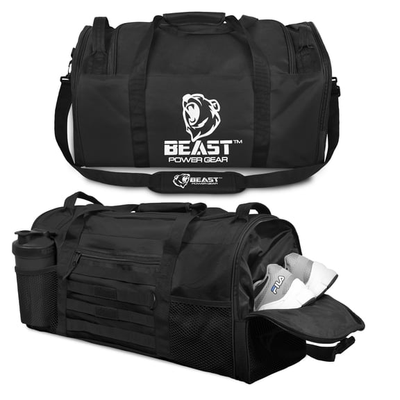 Beastpowergear Gym Duffle Bag- Workout, Boxing, MMA, Sports Bag with Shoes Compartment and Adjustable Shoulder Strap for Men and Women.