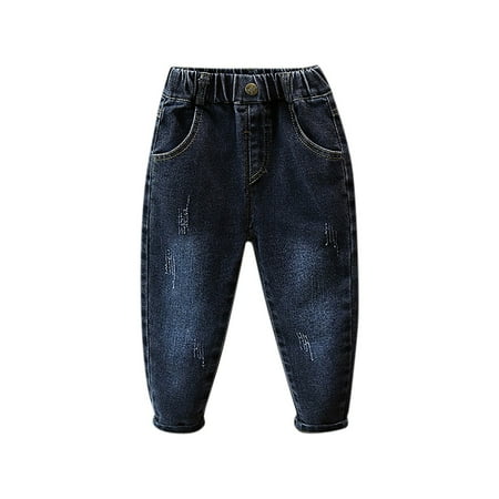 

HaiMao Little Girls Jeans Clearance Ruffled Elastic Waist Diagonal Pocket Denim Pants Navy 5 Years