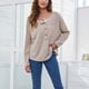 thumbnail image 3 of Blusa de mujer de manga larga con botones y hombros caídos, cuello redondo, blusa de moda informal, color albaricoque L, 3 of 7